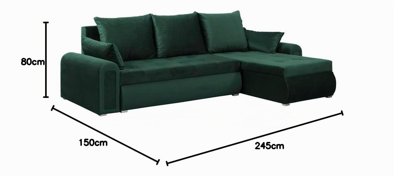 Forli Ecksofa 232x143x80cm Grün Wohnzimmer Couch Schlafsofa