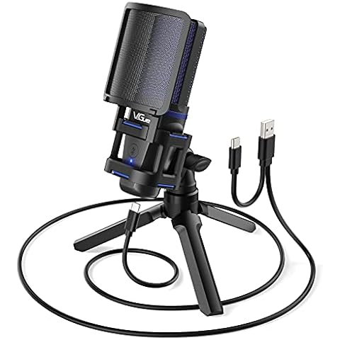 VeGue USB Gaming Microphone, Computer Condenser PC Mic with Gain Control&Headphone Output for Twitch Streaming, Podcasting, Chatting, Recording Compatible with MAC Laptop or Windows Desktop, VM30 Cover