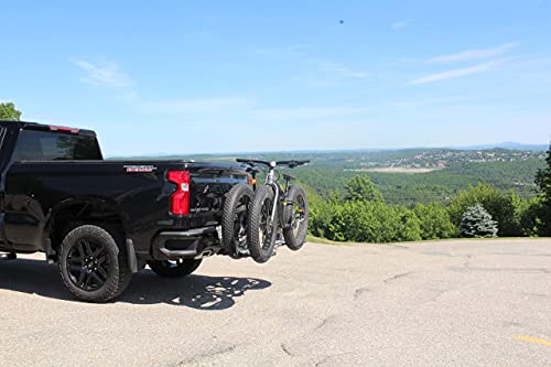 Futura GP RV Approved Hitch Mounted E Bike Rack Carrier for RV Camper Motorhome Trailer Toad with 2" Class 3 or Higher Tow Hitch Receiver - Fits Up to 2X 60lb Step Thru E Bike with Up to 5" Fat Tires…