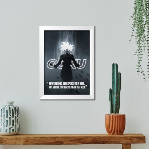 Image of TenorArts Goku Posters Dragon Ball Z Anime Quotes Laminated Photo Frame Painting with White Color Matt Finish Textures (12 inches x 9 inches)