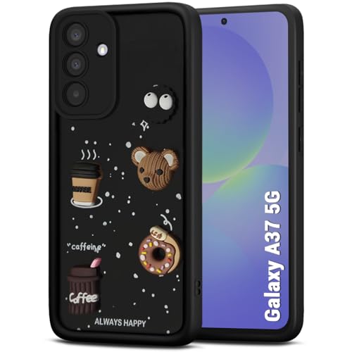 Image of TheGiftKart Back Cover Case for Samsung Galaxy A37 5G | Cute Fun Cartoon 3D Bear Coffee Case | Full Camera Protection | Shockproof Back Cover Case for Samsung Galaxy A37 5G (Silicone, Black)