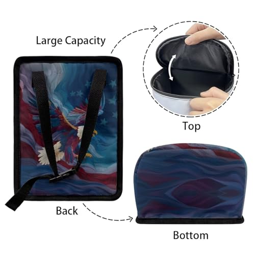 Image of Talayituse Eagle American Flag Print Car Trash Bin, Large Size Auto Trash Can Adjustable Portable Garbage Can with Lid, Vehicle Hanging Bag for Headrest Front Back Seat 4th of July Decor