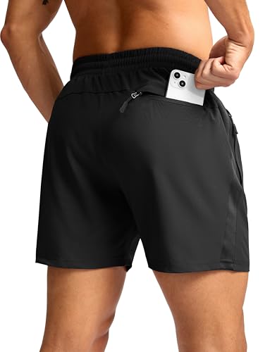 Pudolla Men's Running Athletic Shorts with 3 Zipper Pockets 5"/7" Gym Workout Shorts Lightweight Quick Dry for Hiking Casual2