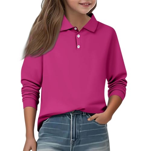Girls' Long Sleeve Polo Shirt Classic Solid Color Soft Top School Uniform Casual Wear for Kids