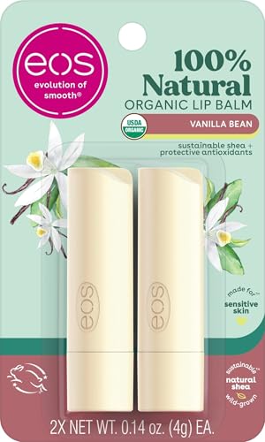Image of eos 100% Natural & Organic Lip Balm Sticks - Vanilla Bean, All Natural Lip Balm, All-Day Moisture, Dermatologist Recommended, 0.14 oz, 2-Pack