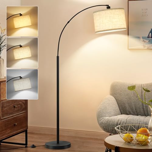 GyroVu Arc Floor Lamp for Living Room,Free Standing Lamp with Adjustable Lamp Head,Color Temperatures Tall Lamp with Foot Switch Arched Corner Lamp for Bedroom Office