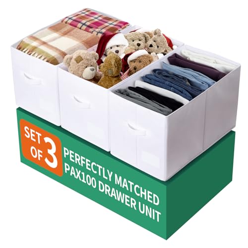 ORLISA Organizador de armario para PAX Armario 100 x 58 cm | Cajas de tela plegables con ventana | Caja de almacenamiento para ropa, mantas, juguetes | Organizador de armario 55 x 33 x 31 cm