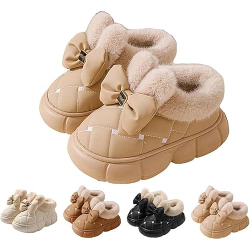 Women's Cute Bowknot Design Plush Lined Slipper, Bow Slippers, Bowknot Slippers, Winter Warm Anti-Skid Waterproof