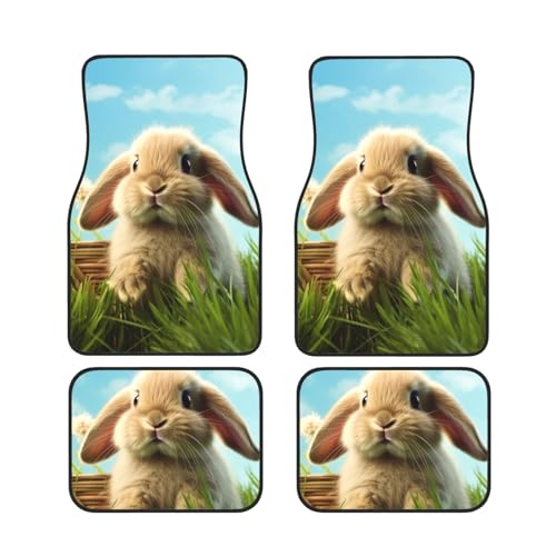 Tapis de sol voiture motif lapin sur l'herbe pour escapades en famille