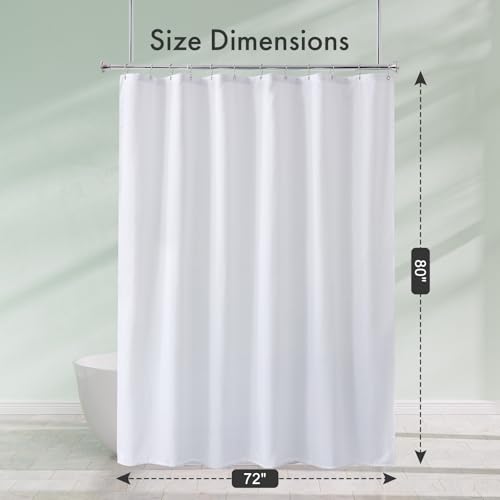 Image of Amazer Long Shower Curtain Liner Washable 72x80 Inches, White Shower Liner Fabric with 2 Bottom Stones, Waterproof 2-in-1 Shower Curtain and Liner, 12 Grommet Holes, 120 GSM, White