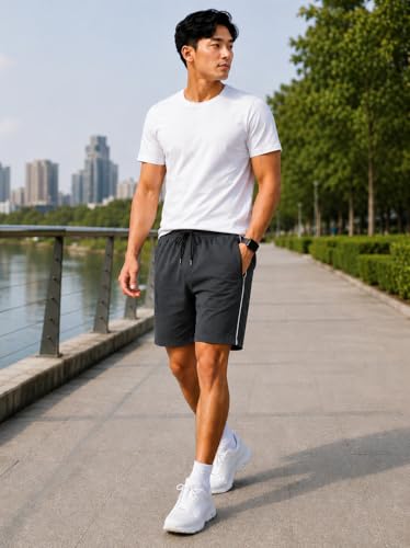 Image of Shorts Pant for Men |Cotton Hosiery Regular Fit Half Pant for Man with 2 Side Zip Pockets | Solid Side Stripe Design, Black, Navy, Dark Grey, M-4XL, Men's Shorts | Knee Length