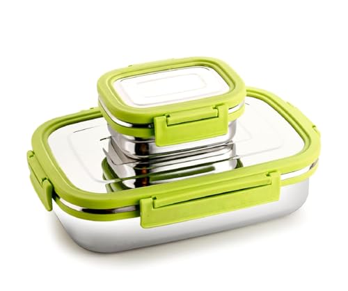 Image of Premium Stainless Steel Lunch Box Set with Clip-Lock Airtight Lid - Leak-Proof, BPA-Free Food Grade Container for Office, School, Picnic, Travelling for Kids & Adult, Men & Women Color (Green)