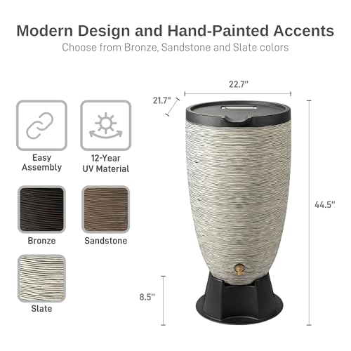 Image of RTS Home Accents 50-Gallon Newport Rain Barrel with Stand and Removable Lid, Slate Color