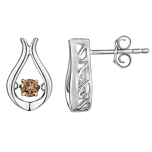 Brown Moving Diamond Fashion Earrings in 10K White Gold (1/3 cttw)