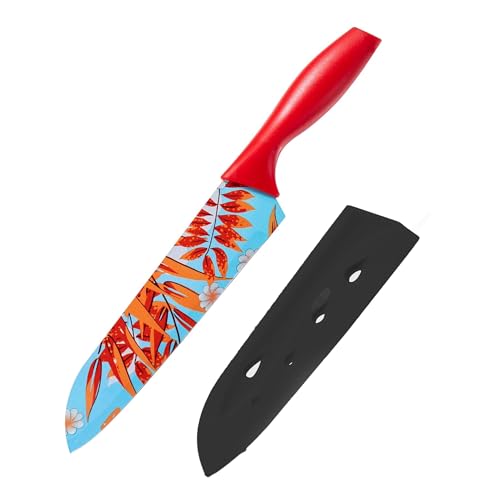 Image of UMAI Sharp Knife for Kitchen (7 Inch) Chef Knife | Chaku Knife | Printed Knife| Nife | Chopping Knife | Steel Kitchen Knife with Cover | Chopper Knife for Kitchen (Golden) (Red)