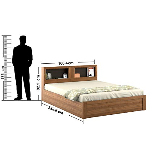 Image of Spacewood Blaze Queen Bed | Queen Size (78 X 60) Engineered Wood Bed with Box Storage| 3 Year Warranty | Modern Design | Natural Teak