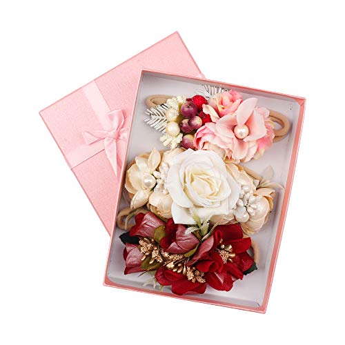 Oaoleer Baby Girl Floral Headbands Set - 3Pcs Flower Headbands Newborn Toddler Hair Accessories #TOP6