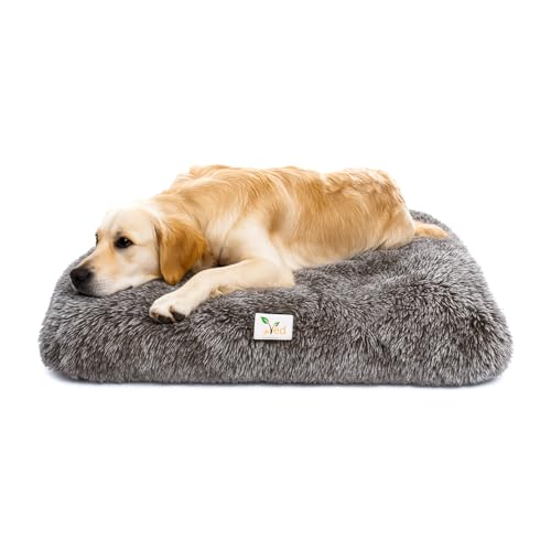 Ved Beruhigendes Hundebett Mittel – Flauschige Anti-Angst-Haustiermatratze für die Hundebox, Waschbares Plüsch-Hundekissen mit Rutschfester Unterseite, Grau, (75 x 50 x 7 cm (L x W x H)