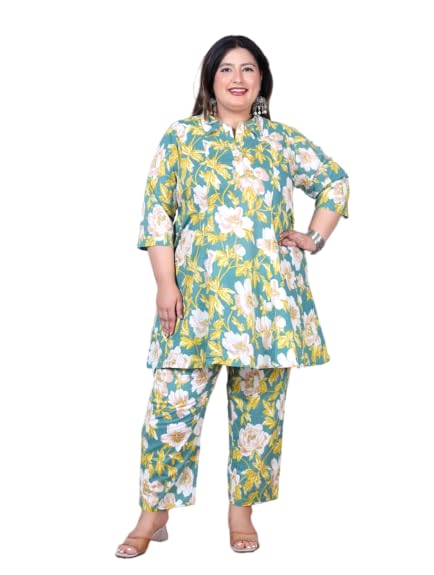 Image of NISHIRE Women's Cotton Floral Co-ord Kurta Set, Plus Size Stylish Ethnic Wear Set