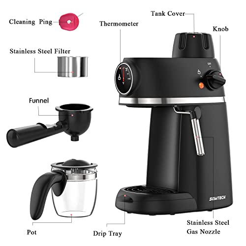 Sowtech Espresso Machine, Cappuccino Machine With Steam Milk Frother, 3.5 Bar Latte Coffee Maker With Carafe #TOP3