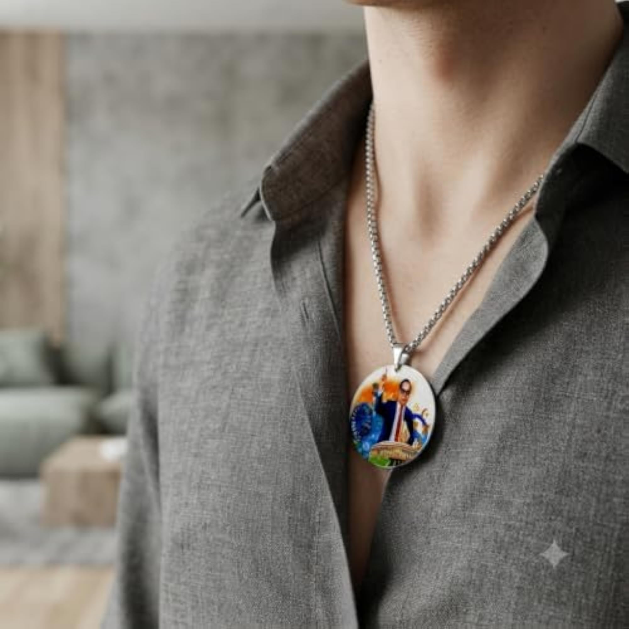Dr Babasaheb Ambedkar White Acrylic Pendant with Box Chain
