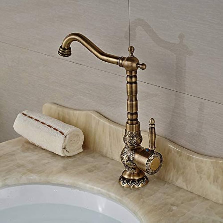 JJKY Bathroom Sink Faucet, Antique Brass Basin Faucet