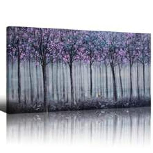 Toile abstraite arbres violets 90x180cm | Peinture moderne salon