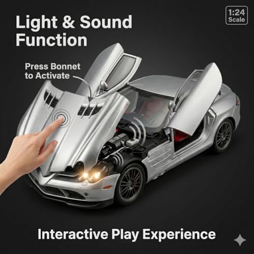 Image of 1:24 Scale Mercedes-Benz SLR 722S Diecast Metal Car Model with Openable Doors & Bonnet, Light & Sound, Detailed Interior, Collectible Sports Car Toy for Kids & Adults (20 cm)