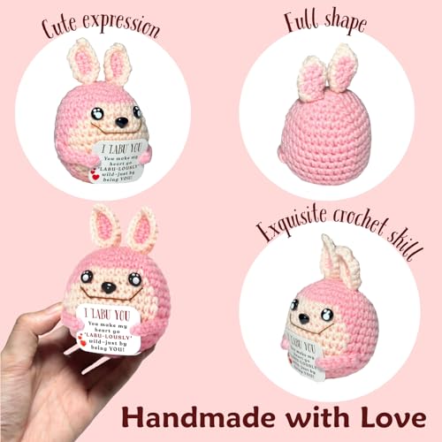 I Love You Crochet Bunny Gift, 'I LABU YOU' Positive Gifts, Handmade Bunny Gifts with Emotional Card, Birthday Christmas Stocking Stuffers Anniversary Presents for Her Women Girlfriend Wife (Pink) — view 4