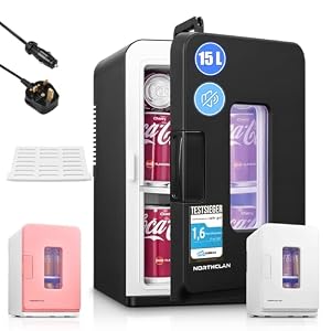 NORTHCLAN Mini Kühlschrank 15L/ 21 Dosen für Schlafzimmer | 2 in 1 Kleiner Kühlschrank für Auto, 12V/220V Tragbarer Getränkekühlschrank mit Kühl- und Heizfunktion, ≤38 dB ECO-Modus Leise