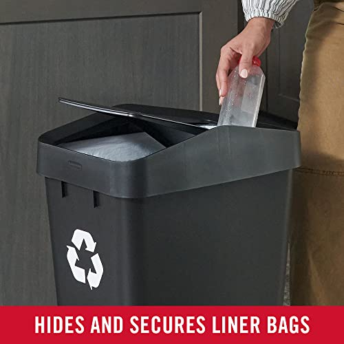 Rubbermaid Swing Top Recycling Container For Home And Kitchen, Easy Access Disposal And Slim Modern Recycle Bin With Lid, 12.2 Gallon Capacity, Black #TOP4