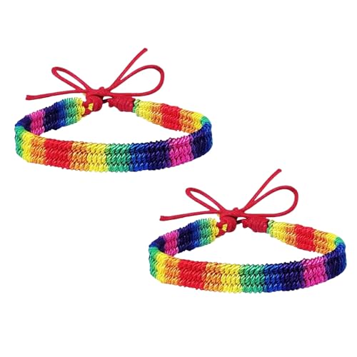2 Stück Regenbogen Armband,Rainbow Lgbt Pride Bracelet Handmade Braided,Lgbtq Armbander,Freundschaftsband,FreundschaftsbäNder,Gewebte Bunte Bracelets Accessoires,Pride-Armband,for Women Girls Men