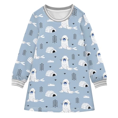 Girls Dresses Toddler Girl Clothes Cute Sea Lion Winter Casual Long Sleeve for Kids 2-8 Years