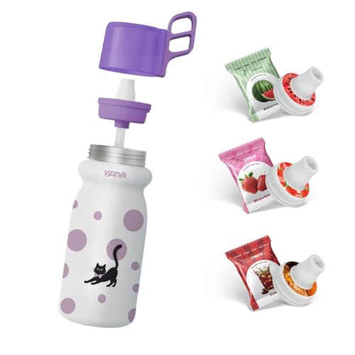 VEEVA Scented Water Bottle (16oz) with 3 aroma pods + straw. Leak-proof, BPA-free, keeps water cold for 6 hours. Perfect for school, gym, sports Zero sugar, zero calories, fun hydration for all