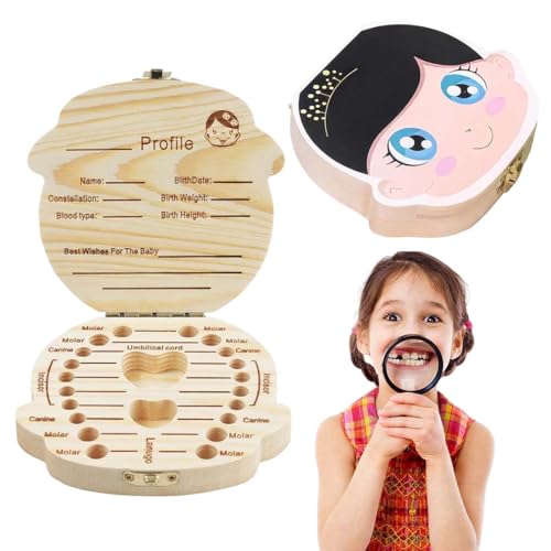 IEBTWN 1 Pieza Caja Dientes De Leche Niña, Cajita Madera Guardar Dientes, Niña 5 6 7 8 9 Años Caja De Dientes Unisex Para Guardar Dientes De Leche, Madera