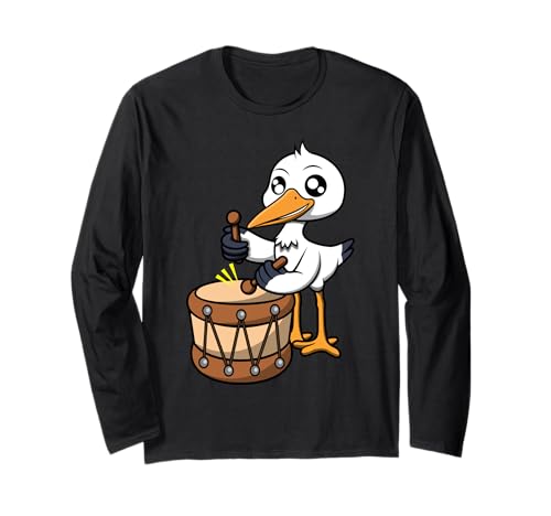 Cigogne jouant de la batterie Hobby Batteur Musicien Manche Longue