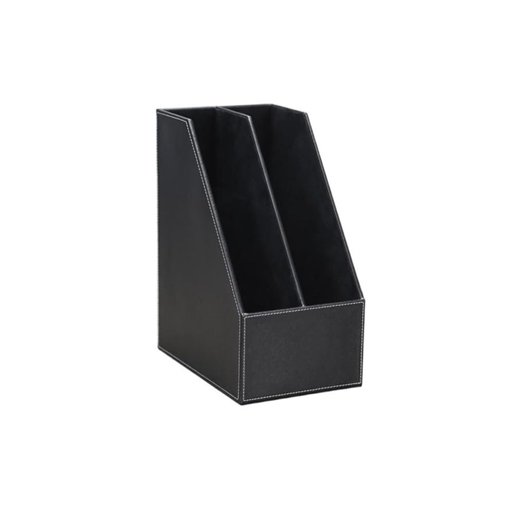 Revistero vertical de cuero, organizador de escritorio de oficina y bandeja de documentos, elegante diseño negro para un almacenamiento eficiente y fácil acceso