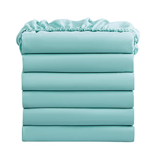FreshCulture King Fitted Sheets, Bulk Pack of 6, Deep Pocket, Soft Microfiber Bottom Sheets for Home, Salons, Hotels, King Size Fitted Sheets Only (Spa Blue)