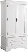 Glory Furniture Louis Philippe White 2-Drawer Armoire - Space-Saving Bedroom Wardrobe with Hanging Rod