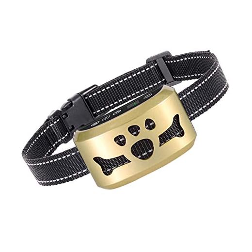Dog No Bark Collar with Smart Detection Vibration and Harmless Shock- Rechargeable Anti Barking Device for Small Medium and Large Dog (Gold)