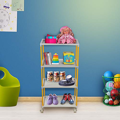 Image of Little One's Multipurpose 4 Plastic Shelf Storage Rack /Shoe Rack with Wheels, ISI Certifed, (Unbreakable Material), Tray 4