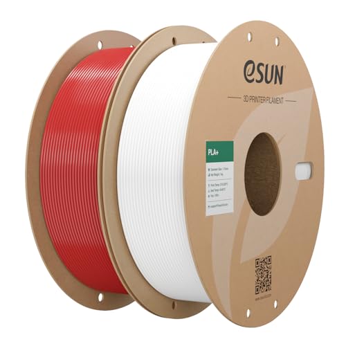 eSUN PLA+ Filament 1.75mm, 3D Printer Filament 1kg Cardboard Spool(2.2lbs) PLA Plus Filament, Fits for Most FDM 3D Printers (Fire Engine Red+Cold White)