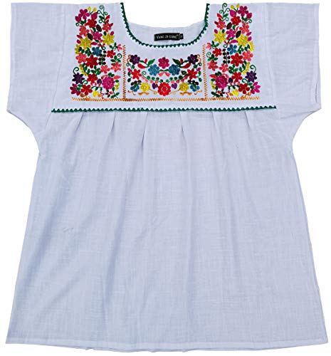 YZXDORWJ White Mexican Embroidered Blouse Women Cotton Floral Shirt for Cinco de Mayo Fiesta Summer Beach Vacation Boho Tops (S, 290W)