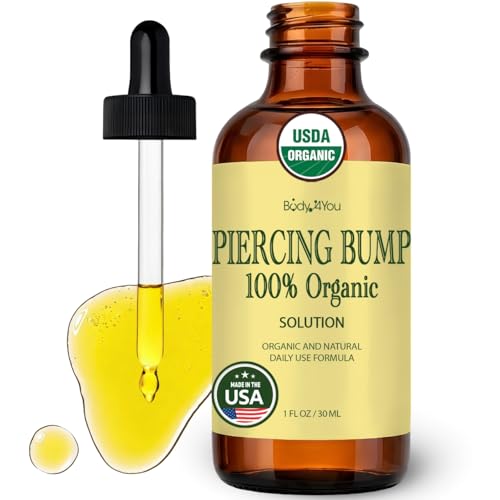 BodyJ4You Organic Piercing Bump Oil - USDA Certified Pure Oils Blend - Piercing Aftercare Nose Septum Belly Ear Cleaner Soothing Skin Recovery Solution - Amber Glass Dropper 1 Fl Oz