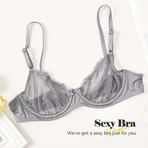 Image of Wingslove Women's Sexy 1 /2 Cup Lace Bra Balconette Mesh Underwired Demi Shelf Bra Unlined See Through Bralette