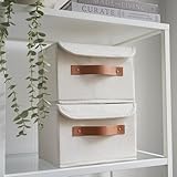 Decorative Linen Storage Boxes with Lids - Spacious Set of 2 Organizer Bins for Your Home Decor - The Perfect Small Container to Safely Store Photos, Documents and Memory Box Keepsakes in Style