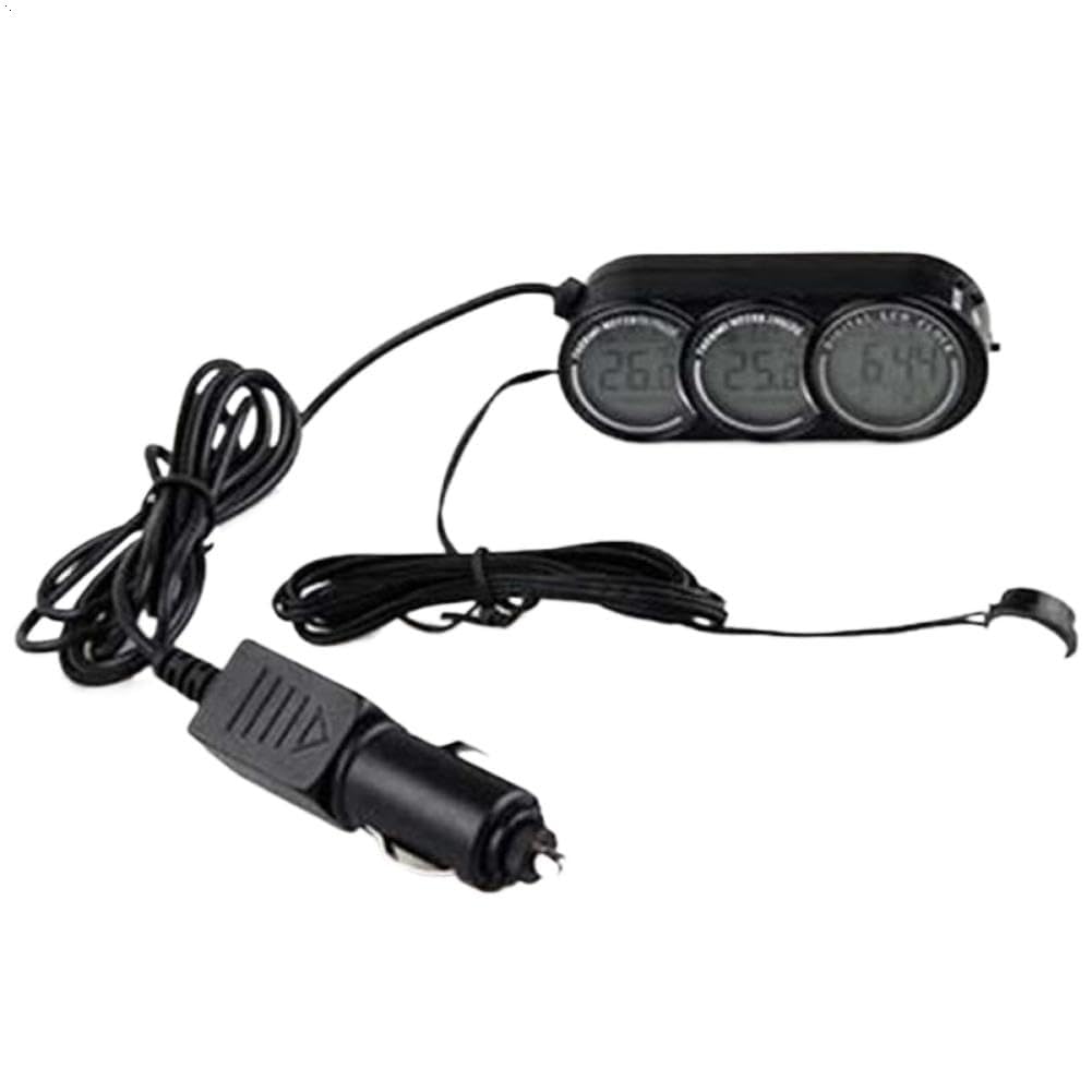 12V-24V 3 in 1 Auto Car LCD Digital Inside Outside Clock Temperature Thermometer Gauge