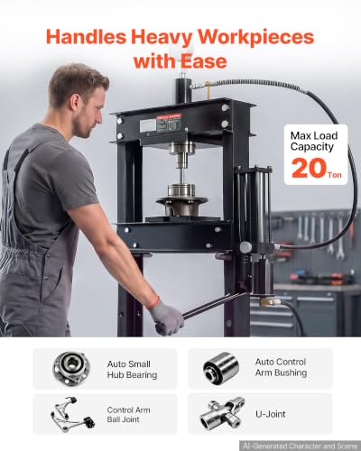 Image of VEVOR 20-Ton Hydraulic Shop Press, H-Frame Manual /Pneumatic Shop Press
