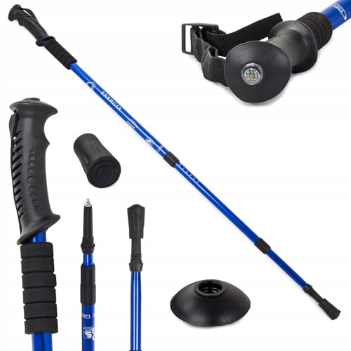 Bastones de Trekking con Sistema Antichoque   Marcha Nórdica y Senderismo | Aluminio Ligero y Resistente | Bastones Nordic Walking   Multisuperficie y Extensible   Juego de 1 par 135 cm (Azul)