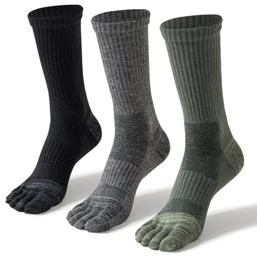 Merino Wool Toe Socks For Hiking Men&Women Thermal Winter Warm Boot Work Cushion Five Finger Socks 3 Pairs,Size10-13 - Main Image